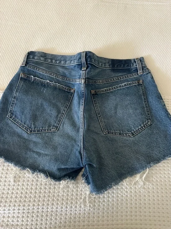Abercrombie and Fitch Distressed High-Rise Denim Shorts - Blue - Picture 2 of 5